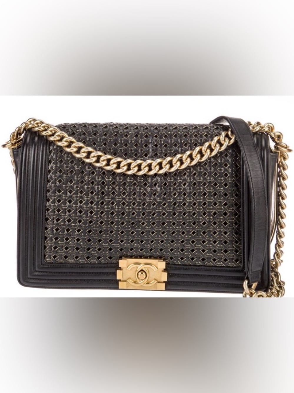CHANEL Large Braided Boy Bag Crossbody with Gold Hardware